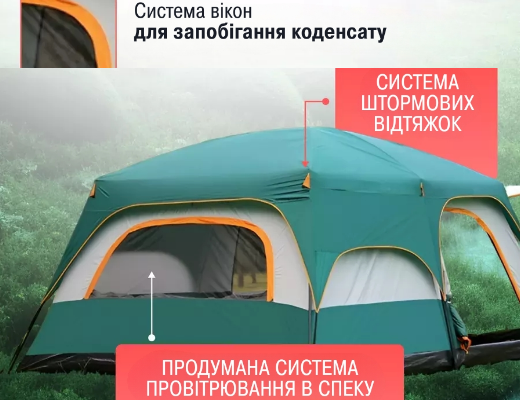 Купити онлайн товари по цінам зі знижкою: Двокімнатний кемпінговий намет